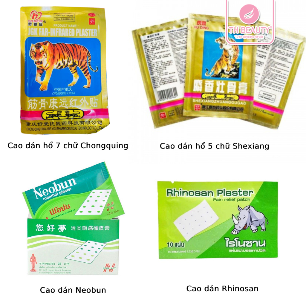 Bộ sản phẩm cao dán các loại (Cao Shexiang, Cao Neobun, Cao Rhinosan Plaster) Thái Lan