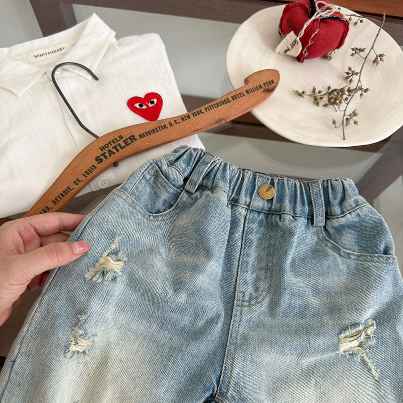 Quần jean dài rách nhẹ bụi bặm cho bé trai, bé gái.Phong cách hàn quốc dễ thương, hàng quảng châu chuẩn 100%