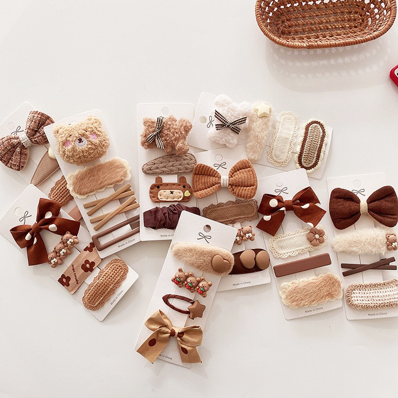 Set kẹp tóc nhiều mẫu cho bé gái siêu hình gấu nâu, hồng đáng yêu