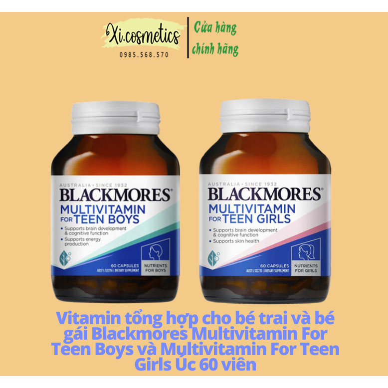 Vitamin tổng hợp cho bé trai và bé gái Blackmores Multivitamin For Teen Boys và Multivitamin For Teen Girls Úc 60 viên