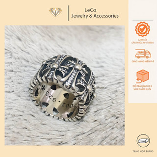 Nhẫn Chrome hearts bạc 925 Nhẫn nam nữ đính đá cz họa tiết Chromeheart Trang sức bạc cao cấp Leco