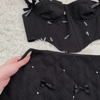 Set dạ corset phối nơ đá 201