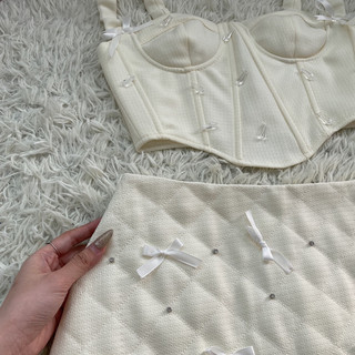 Set dạ corset phối nơ đá 201