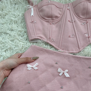 Set dạ corset phối nơ đá 201