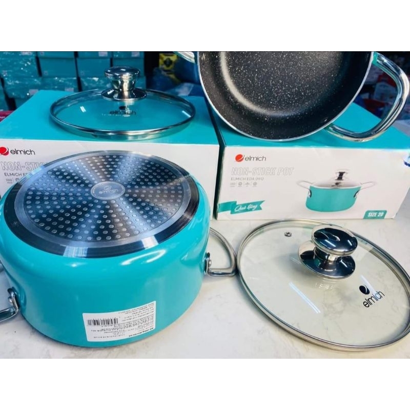 nồi Elmich 3 đáy 20cm xanh ngọc xài bếp từ - nồi Elmich 3 đáy