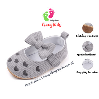 Giày búp bê bé gái vải mềm trái tim thêu, giày búp bê cho bé gái chống trượt-Giangkids