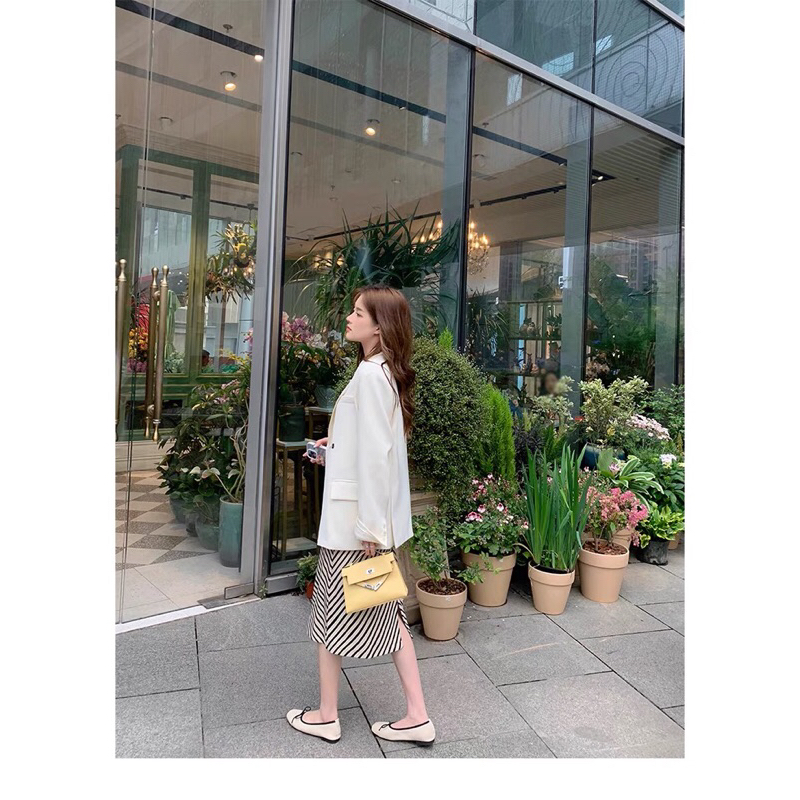 Giày bệt búp bê nữ phối nơ mũi tròn, giày đế bằng chất da mềm đi siêu êm