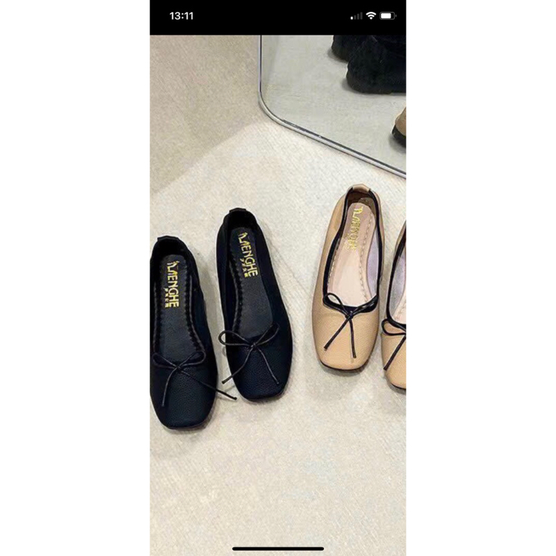 Giày bệt búp bê nữ phối nơ mũi tròn, giày đế bằng chất da mềm đi siêu êm