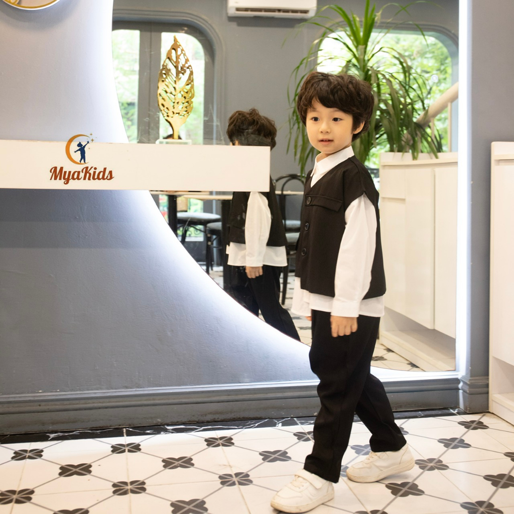 Vest Bé Trai MyaKids, Bộ Vest Bé Trai 3 Chi Tiết Phong Cách Hàn Quốc Thiết Kế MyaKids