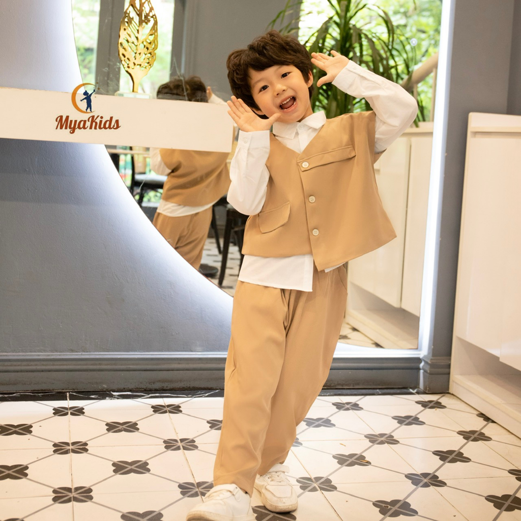 Vest Bé Trai MyaKids, Bộ Vest Bé Trai 3 Chi Tiết Phong Cách Hàn Quốc Thiết Kế MyaKids