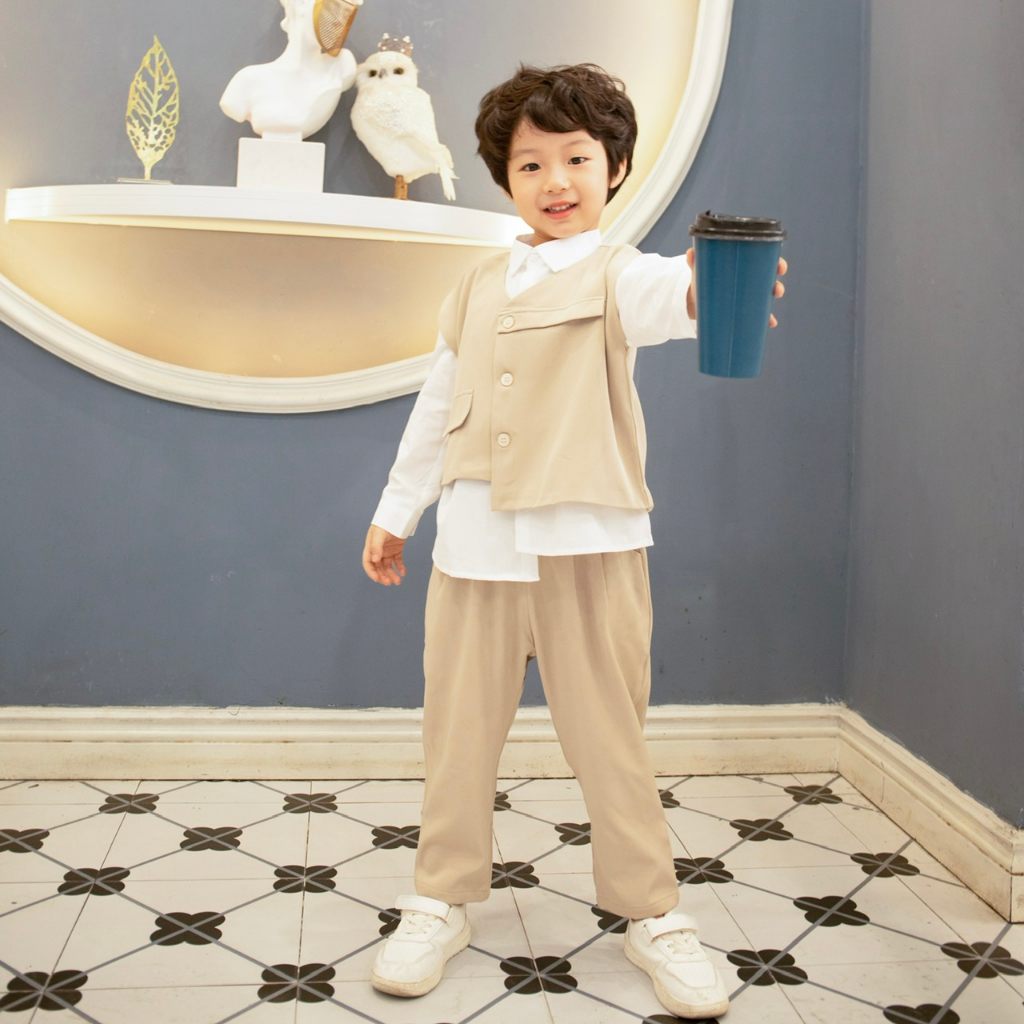 Vest Bé Trai MyaKids, Bộ Vest Bé Trai 3 Chi Tiết Phong Cách Hàn Quốc Thiết Kế MyaKids