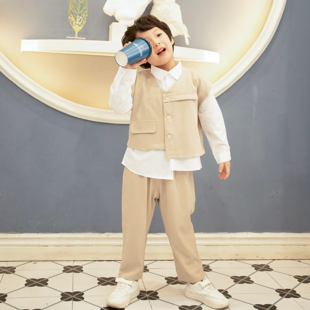Vest Bé Trai MyaKids, Bộ Vest Bé Trai 3 Chi Tiết Phong Cách Hàn Quốc Thiết Kế MyaKids