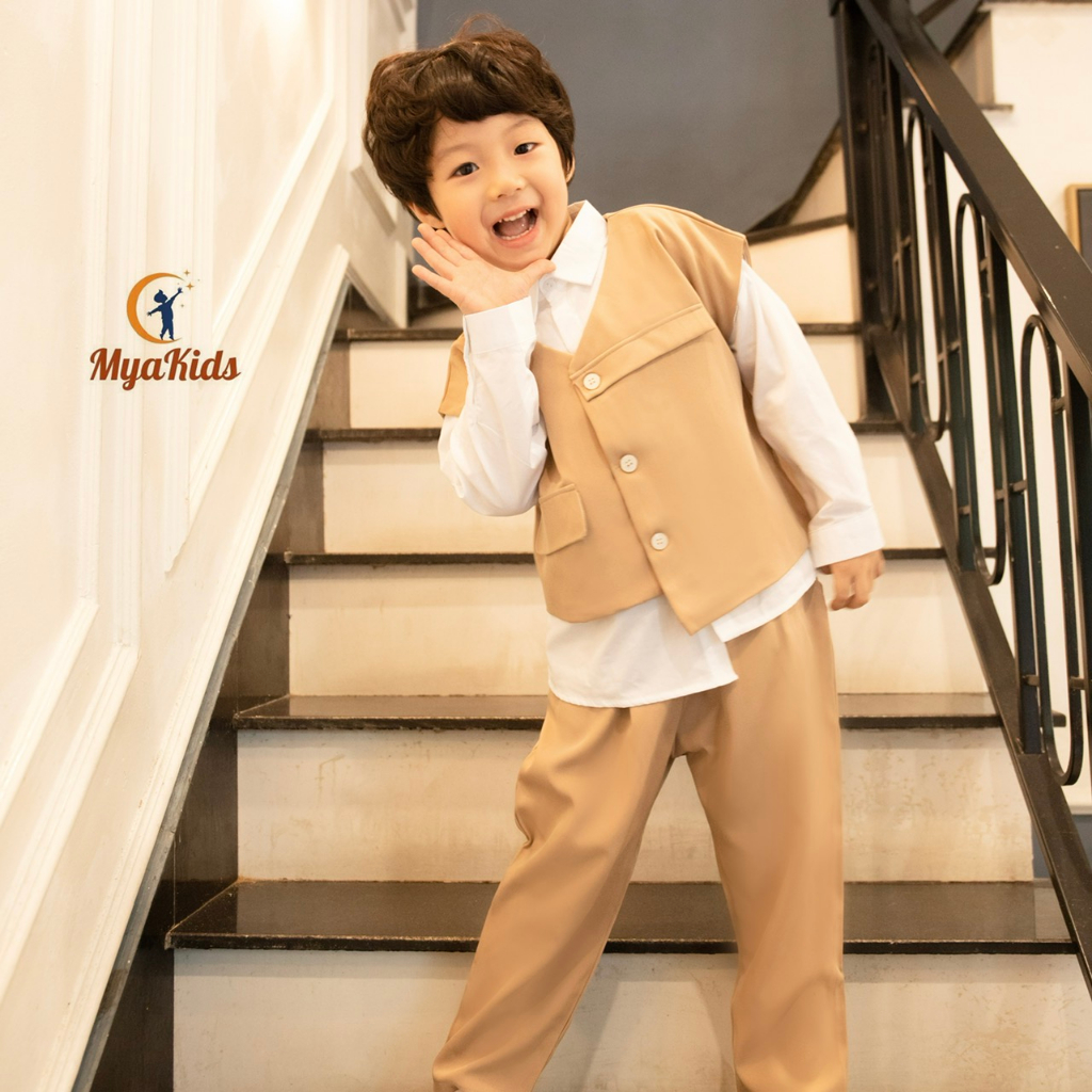 Vest Bé Trai MyaKids, Bộ Vest Bé Trai 3 Chi Tiết Phong Cách Hàn Quốc Thiết Kế MyaKids