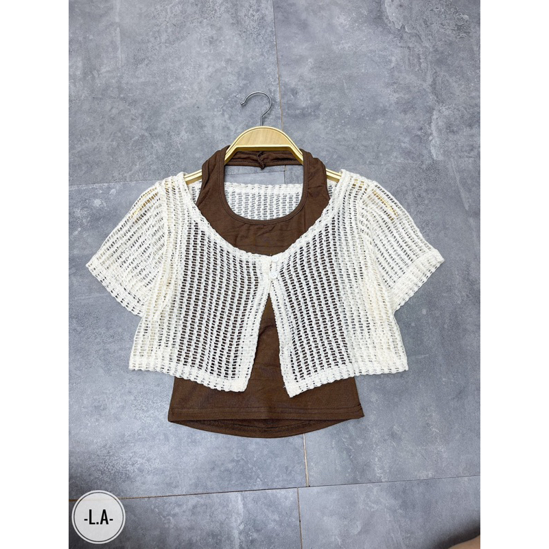 Set áo lưới kèm yếm sexy phong cách Douyin