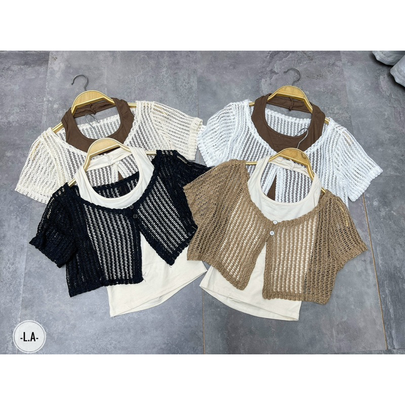 Set áo lưới kèm yếm sexy phong cách Douyin
