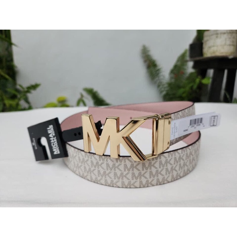 Nịt / dây lưng MK belt 1 mặt trắng logo và 1 mặt Hồng trơn