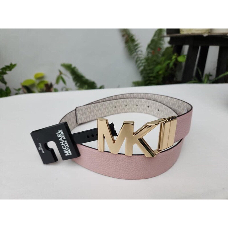Nịt / dây lưng MK belt 1 mặt trắng logo và 1 mặt Hồng trơn