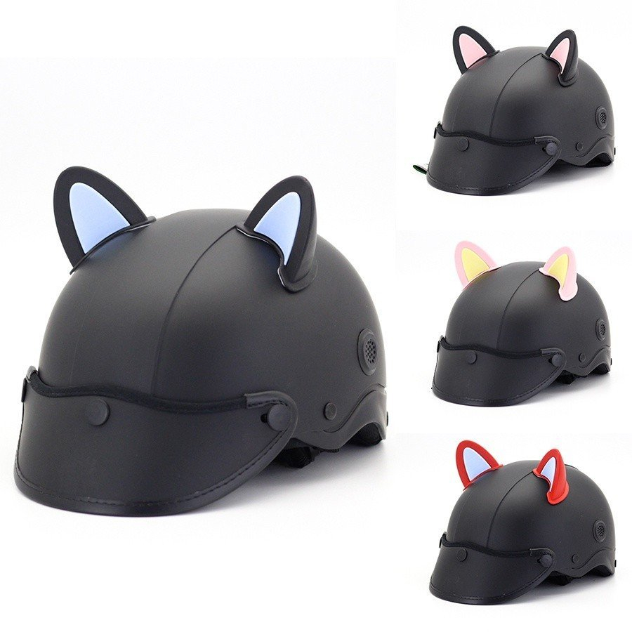 Mũ bảo hiểm sơn trơn kèm tai mèo 2 màu cá tính
