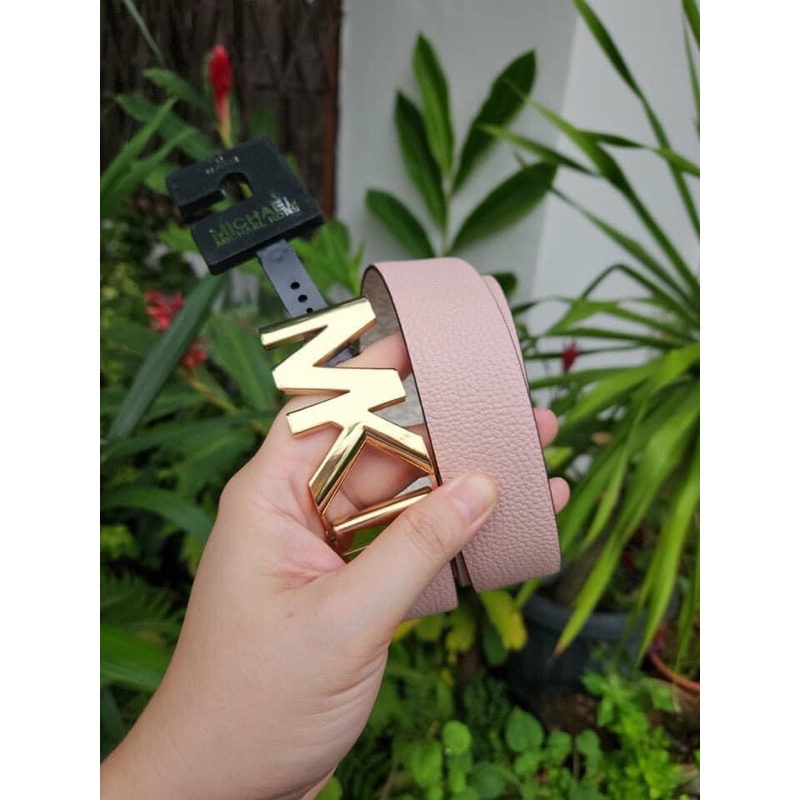Nịt / dây lưng MK belt 1 mặt trắng logo và 1 mặt Hồng trơn