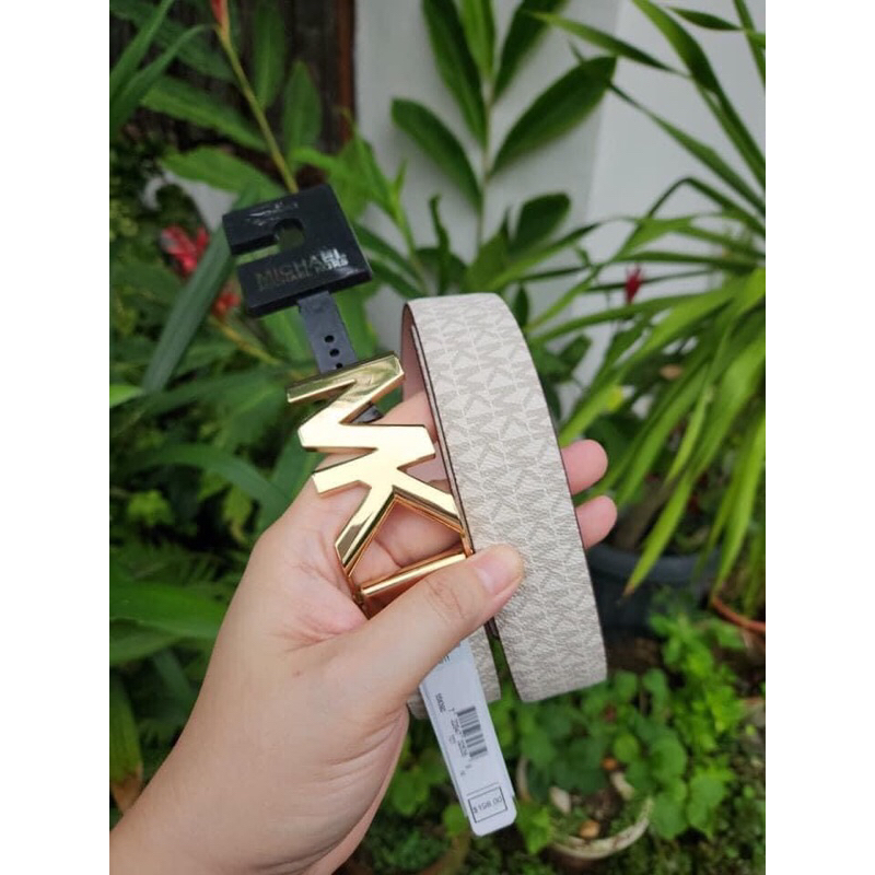 Nịt / dây lưng MK belt 1 mặt trắng logo và 1 mặt Hồng trơn