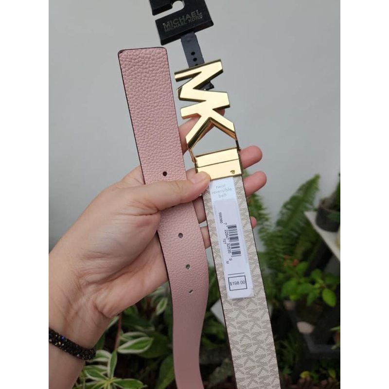 Nịt / dây lưng MK belt 1 mặt trắng logo và 1 mặt Hồng trơn