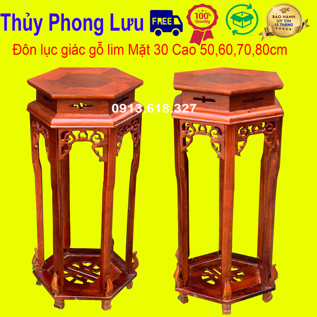 Đôn chiện lục giác giá rẻ kê phòng khách gỗ lim cao 50,60,70,80cm