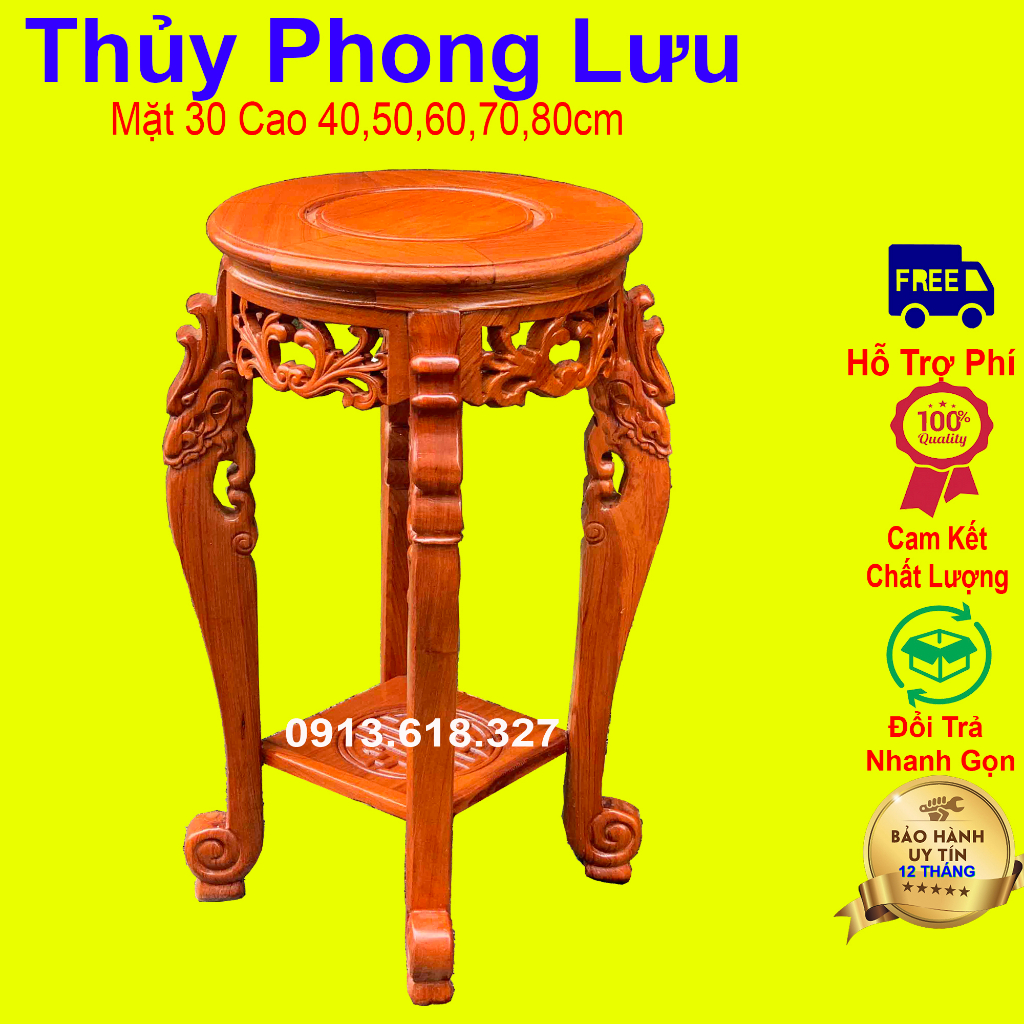 Đôn chân rồng mặt tròn kê đồ gỗ hương cao 40,50,60,70,80cm