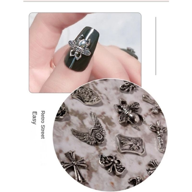Miếng dán trang trí móng tay làm Nail hợp kim đồng đính đá thiết kế hoạ tiết Basic