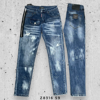 Quần jean DSQ khóa hông túi xanh đậm ĐẸP, Quần bò côn nam DSQ khóa lệch xanh đậm mẫu 8316