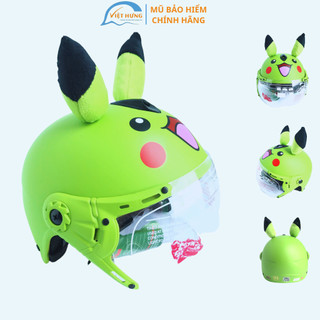 Mũ bảo hiểm trẻ em có kính siêu dễ thương - VS103KS pikachu xanh lá