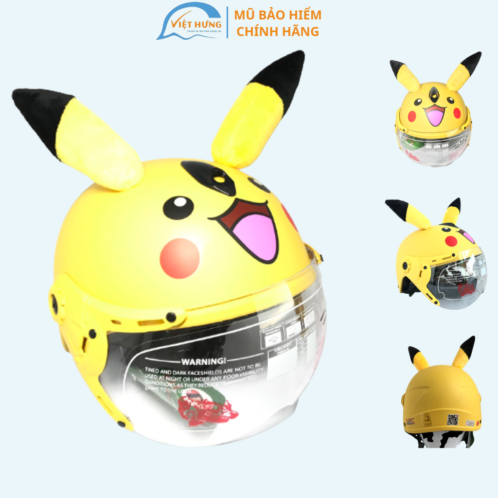 Mũ bảo hiểm nửa đầu trẻ em có kính siêu xinh - VS103KS - Pikachu vàng