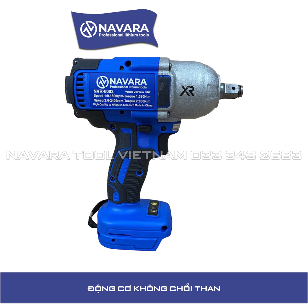 Thân máy siết bulong pin NAVARA 6003 Lực siết 880Nm, Động cơ Không chổi than bền bỉ và mạnh mẽ