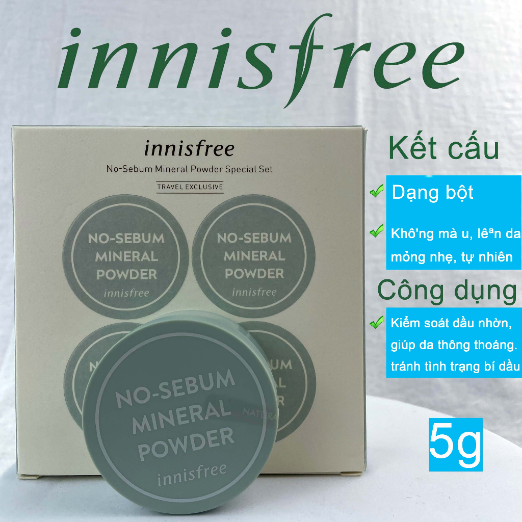 Phấn phủ bột Innisfree No Sebum Mineral Powder kiềm dầu \ Moisture dưỡng ẩm \ Pore Blur trang điểm