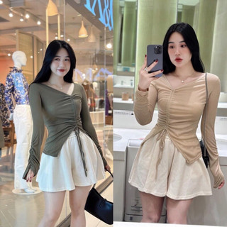 ÁO CỔ V DÚT NHÚM TAY 2 MẦU
