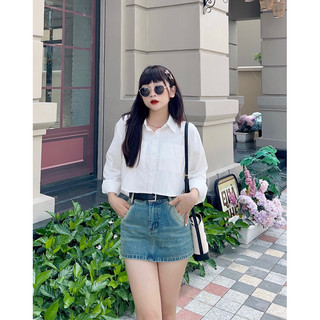 Áo Sơmi Nữ Croptop Dài Tay 2 Túi Trước Trơn Basic SHE NN