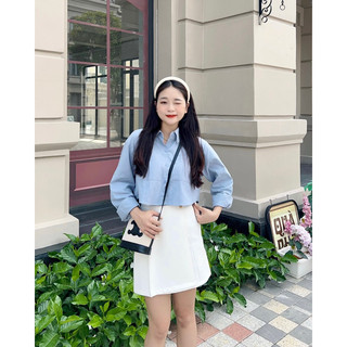 Áo Sơmi Nữ Croptop Dài Tay 2 Túi Trước Trơn Basic SHE NN