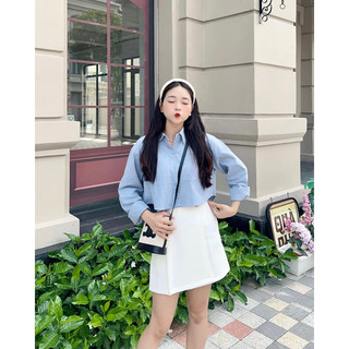 Áo Sơmi Nữ Croptop Dài Tay 2 Túi Trước Trơn Basic SHE NN
