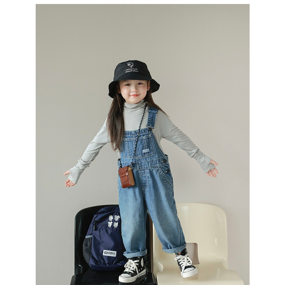 Yếm jean dài màu xanh cho bé gái