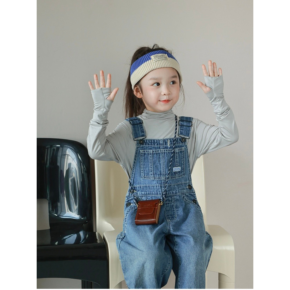 Yếm jean dài màu xanh cho bé gái
