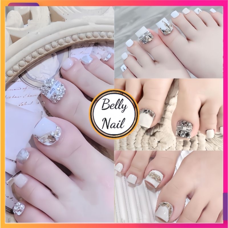 Bộ 24 móng chân giả đính đá nhiều mẫu Belly Nail Nail Box bộ 24 móng chân giả