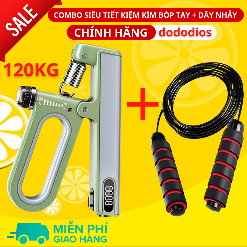 combo dây nhảy và kìm bóp tay - lõi dây nhảy là lõi thép, kìm bóp tập cơ tay tối đa 60kg 100kg 120kg có màn hình