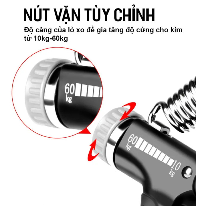 Combo dây nhảy và kìm bóp tay - lõi dây nhảy là lõi thép, kìm bóp tập cơ tay tối đa 60kg 100kg 120kg có màn hình