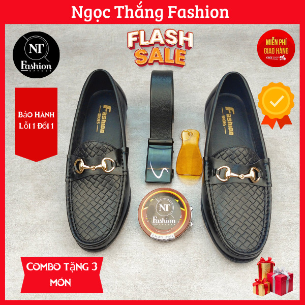 Giày lười da nam công sở 2 màu dập vân caro buộc nơ trắng cực chất giày dior nam da sít đế cao su