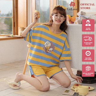 Bộ mặc nhà cotton mùa hè quần đùi áo ngắn tay - cá tính, trẻ trung, phong cách Hàn Quốc - mặc đẹp từ nhà ra phố Liilove