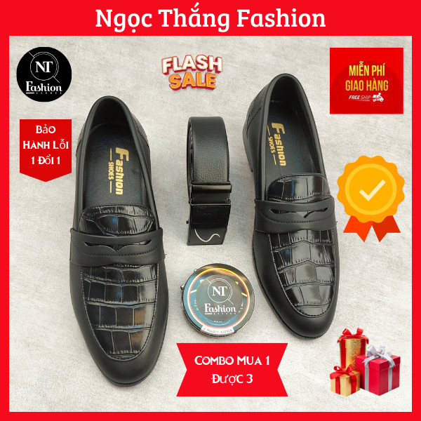 Giày lười da nam công sở 2 màu dập vân cá sấu cực chất giày dior nam da sít đế cao su