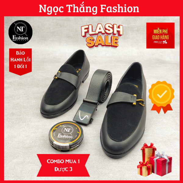 Giày lười nam vá da lộn đai da phối họa tiết móc câu cực chất giày da nam dior công sở đế cao su size 37-44