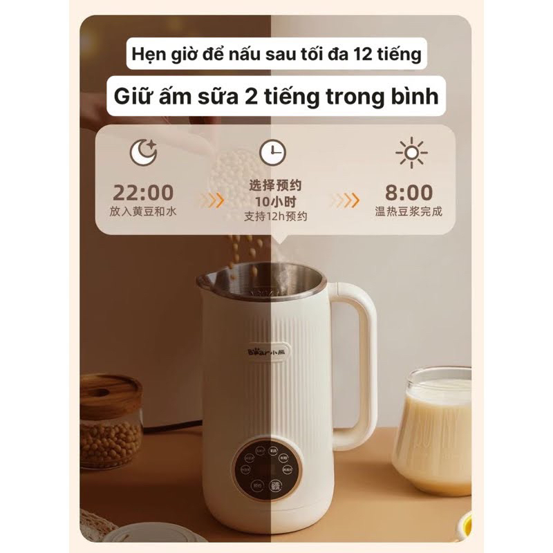 Máy làm sữa hạt Bear 600ml xay sữa cực mịn hẹn giờ lên tới 12h
