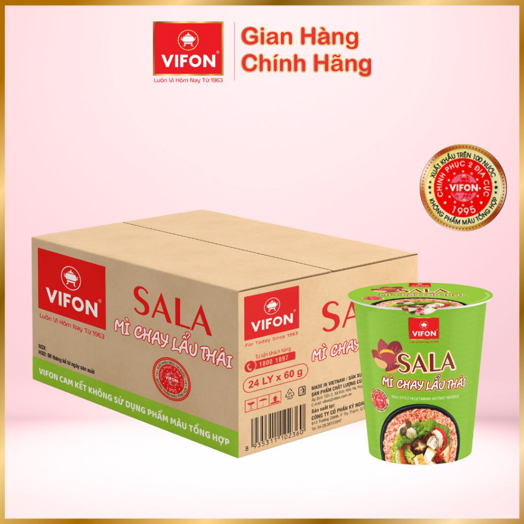 Thùng 24 ly Mì chay lẩu thái Sala 60gr/ly