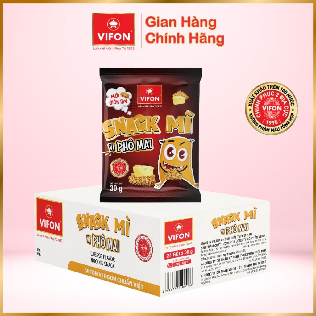 Thùng 24 gói Snack Mì Hải Sản/ Phô mai/ Bò nướng VIFON 30gr/ Gói