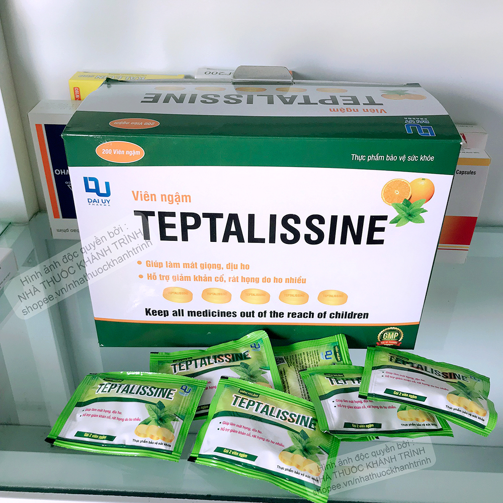Kẹo ngậm Teptalissine vị cam thơm ngon, giảm đau rát họng, khản tiếng, giảm ho gió ho khan